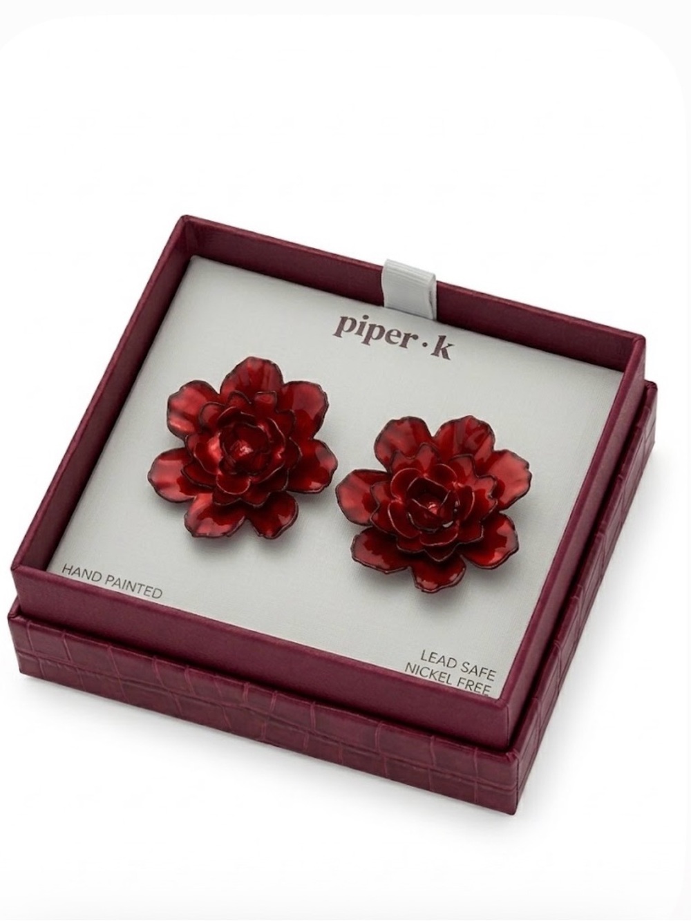 NWT ⚜️🌺⚜️ Piper K Hand Painted Red Floral Statement Stud Earrings